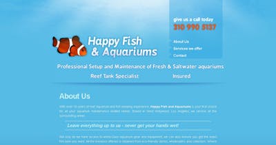 Happy Fish and Aquariums Website Screenshot