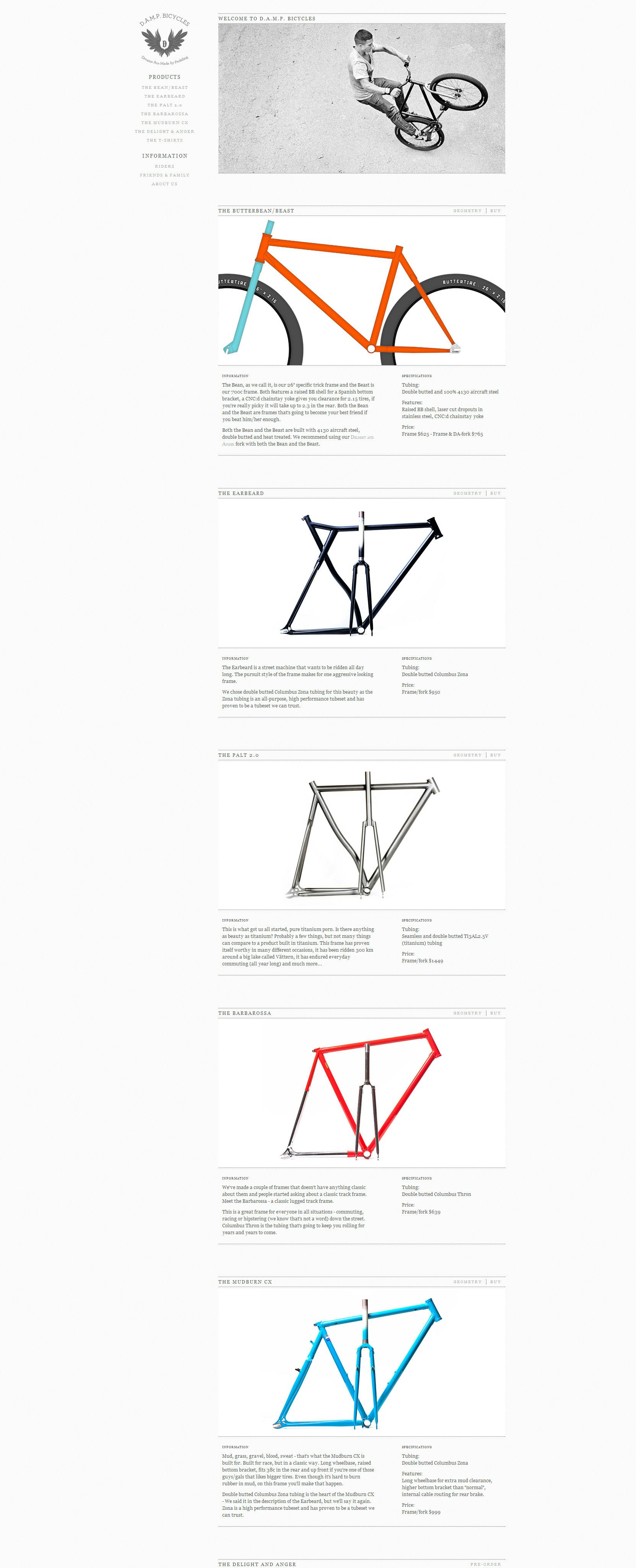 D.A.M.P. Bicycles Website Screenshot