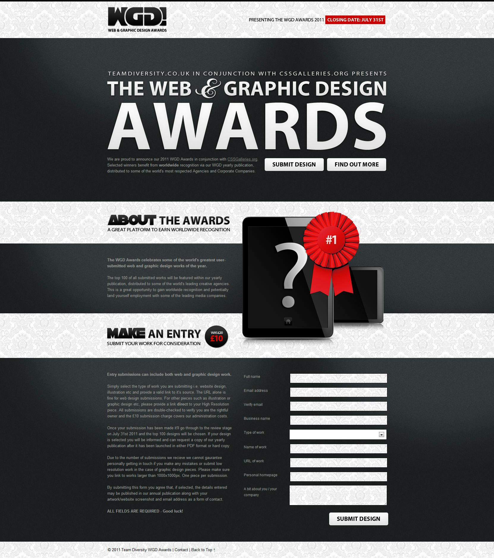 2011 WGD Awards Website Screenshot