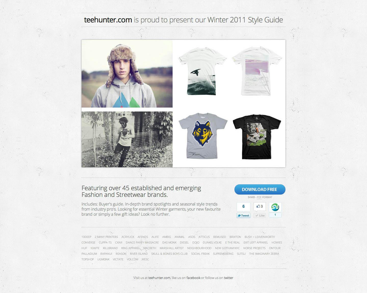TeeHunter Winter 2011 Style Guide Website Screenshot