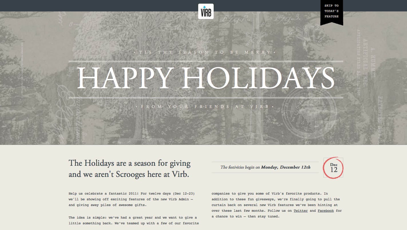 Happy Holidays from Virb Website Screenshot