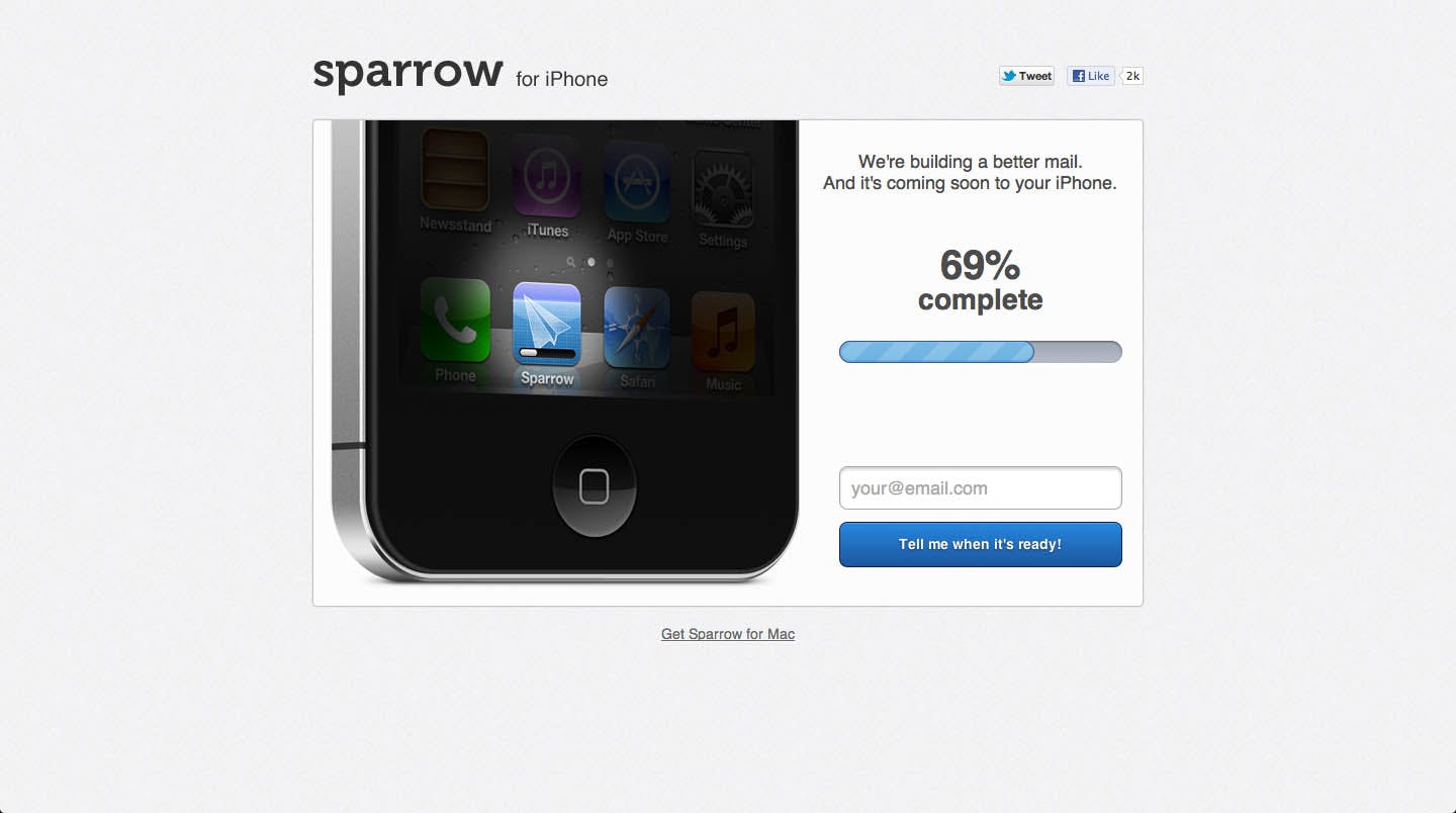 Sparrow for iPhone Website Screenshot