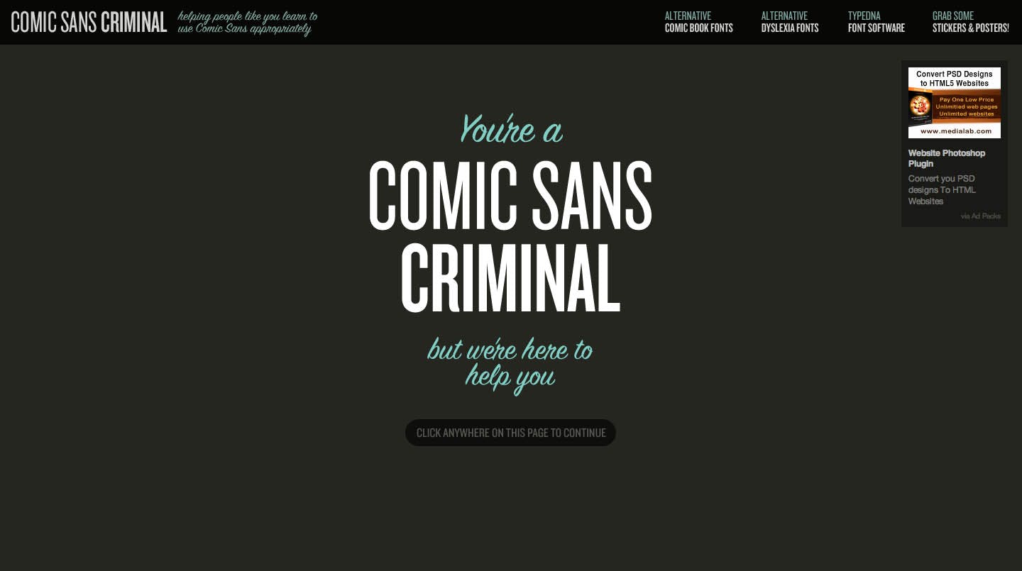Comic Sans Criminal Website Screenshot