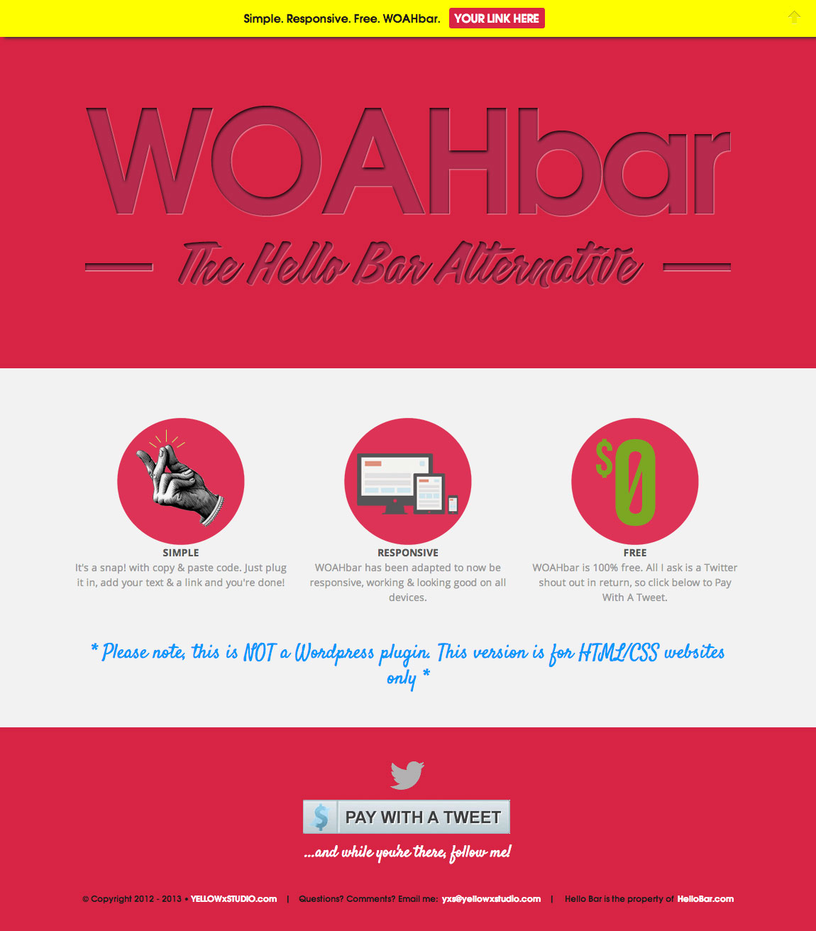 WOAHbar – the hellobar alternative Website Screenshot