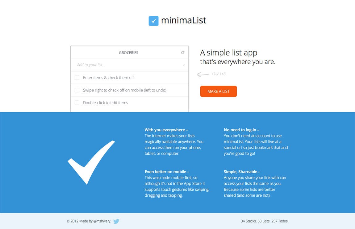 minimaList Website Screenshot