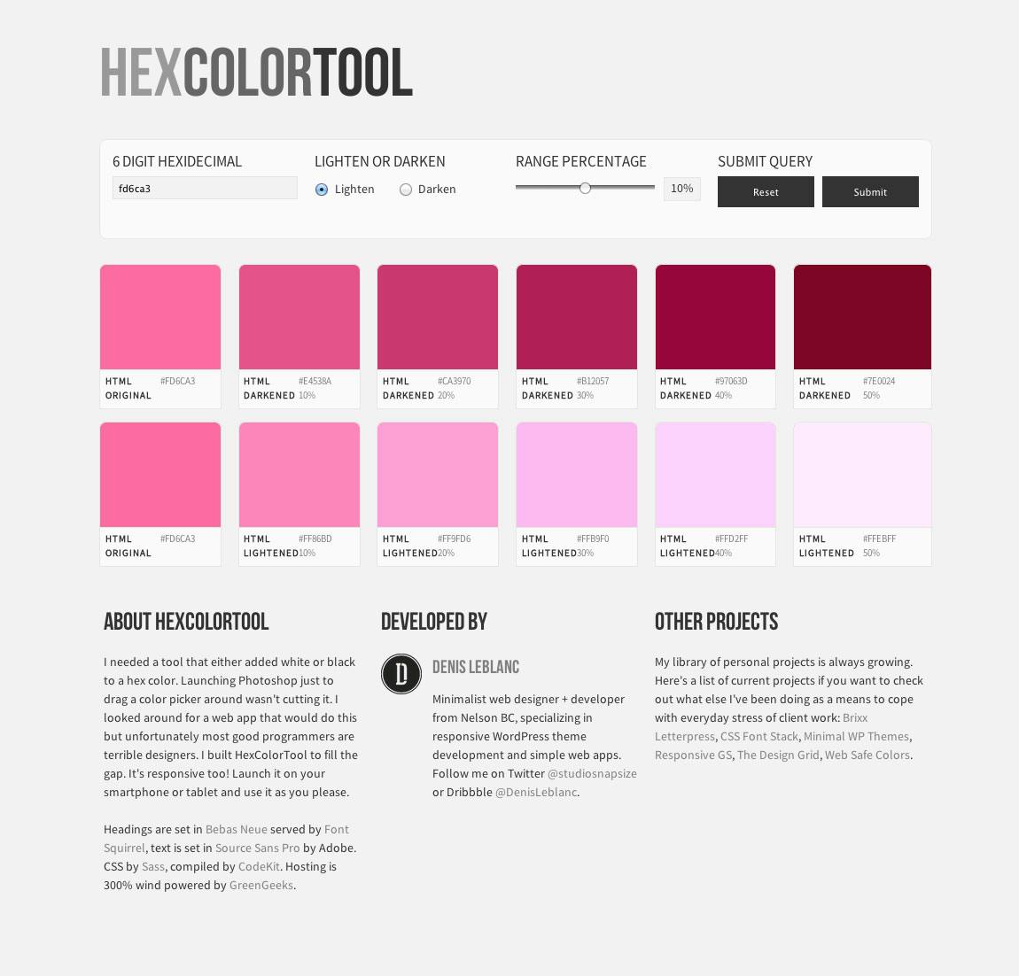 Hex Color Tool Website Screenshot