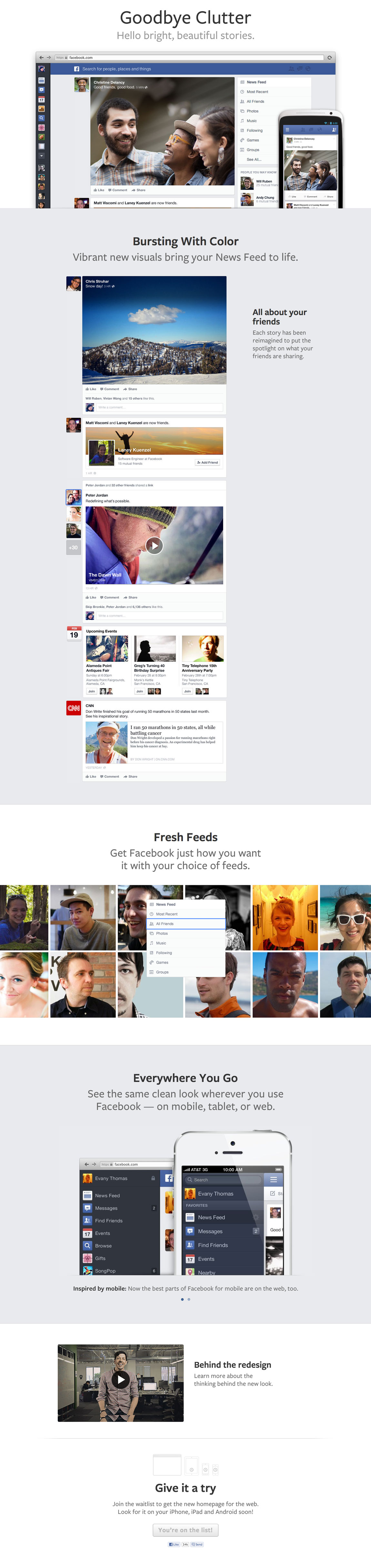 Facebook News Feed Redesign One Page Website Award