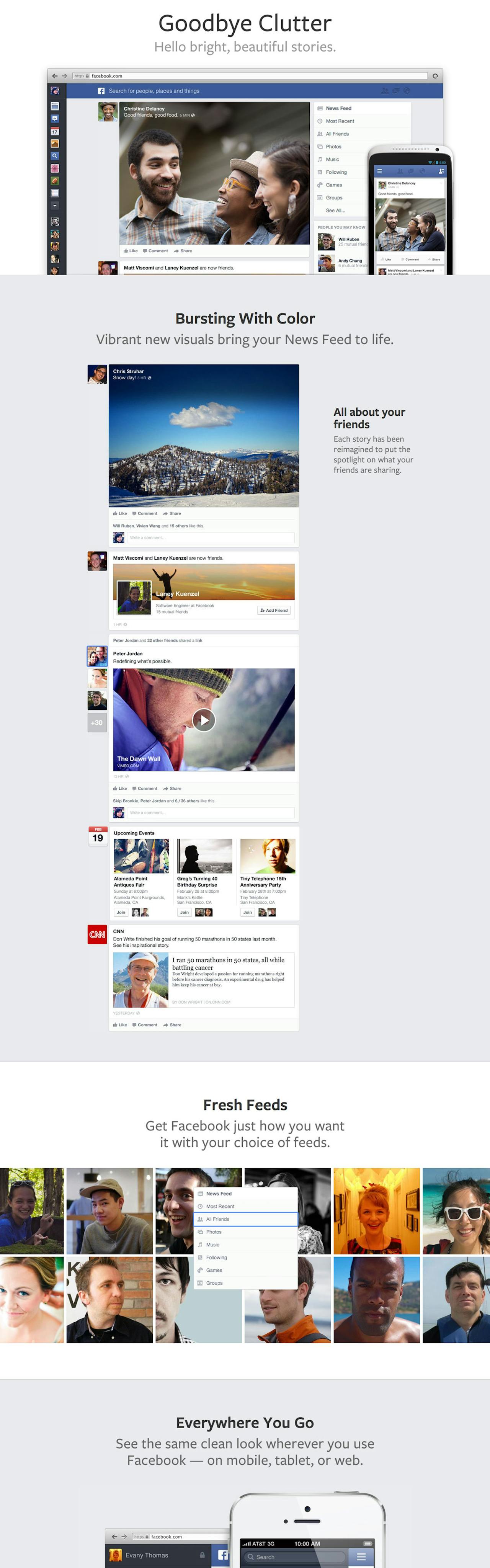 Facebook News Feed Redesign Website Screenshot