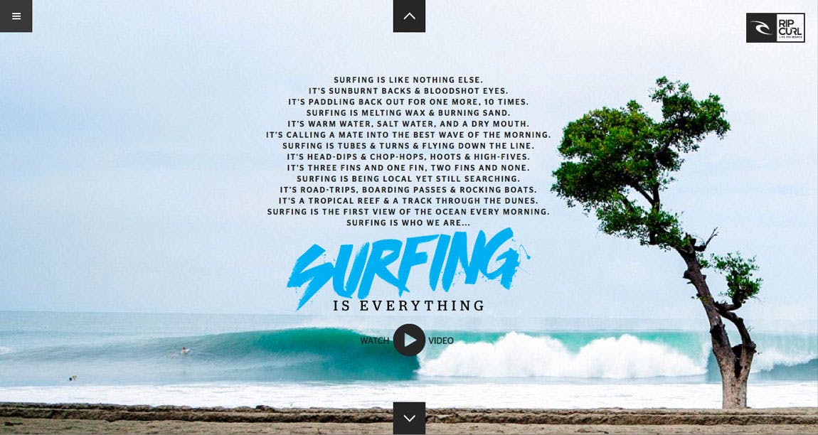 Surfing Is Everything by Rip Curl Website Screenshot