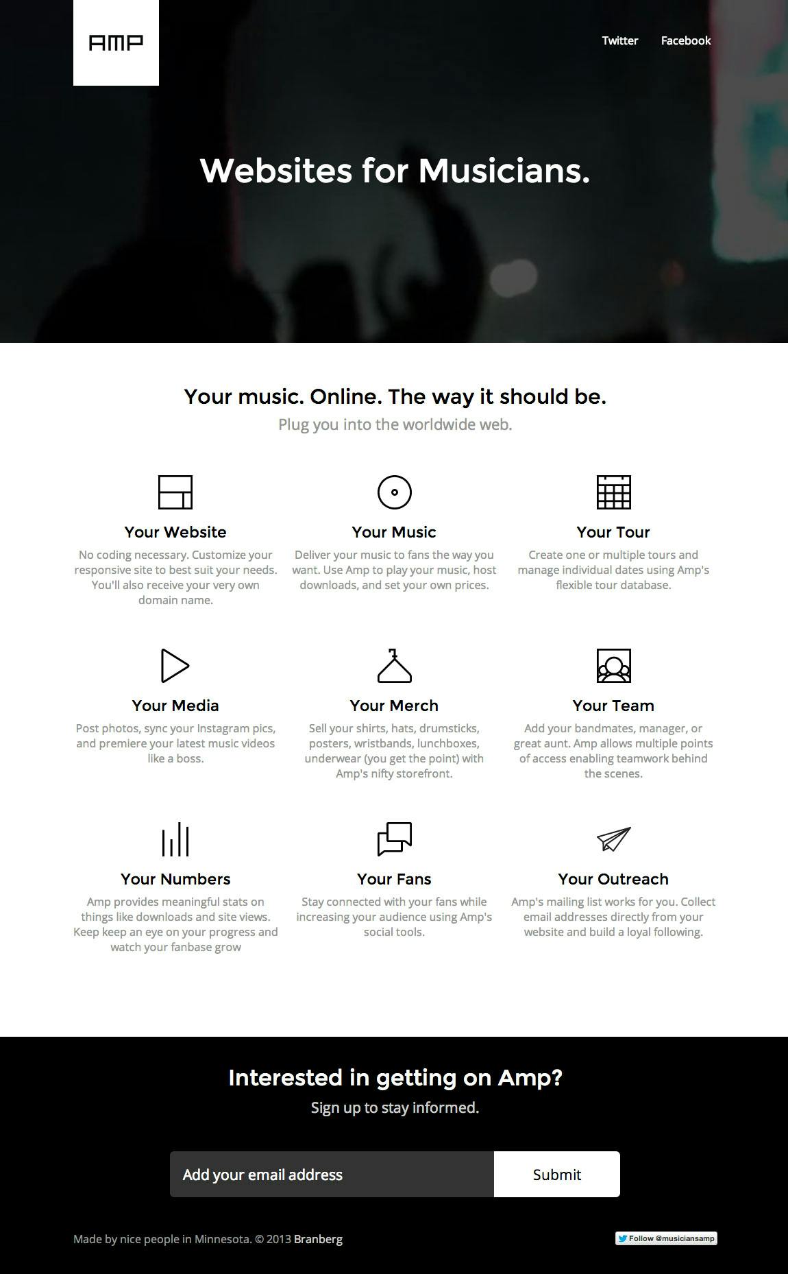 Amp – Websites for Musicians Website Screenshot