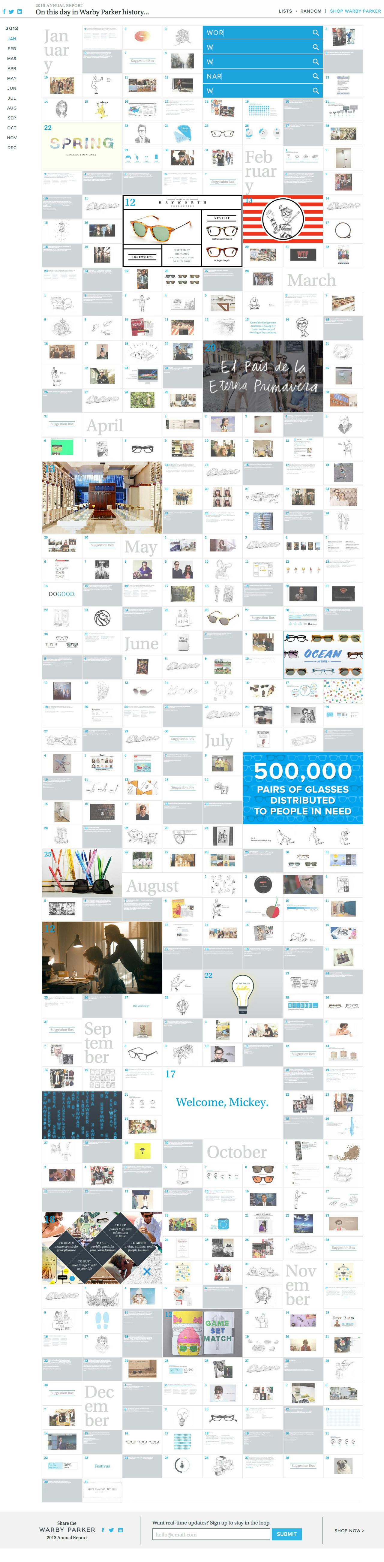 Warby Parker 2013 Annual Report Website Screenshot
