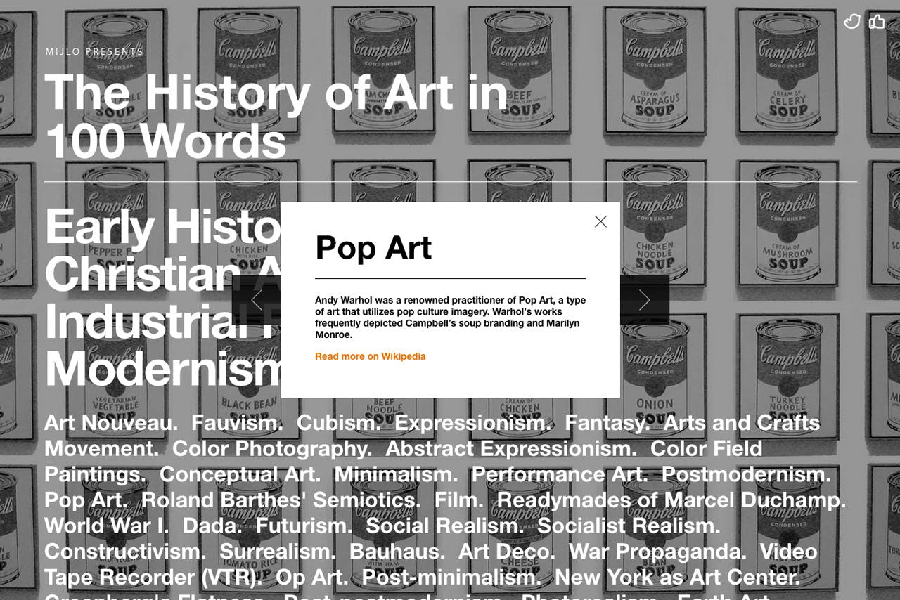 History of Art in 100 Words Website Screenshot