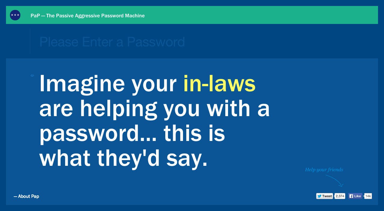Passive Aggressive Passwords Website Screenshot