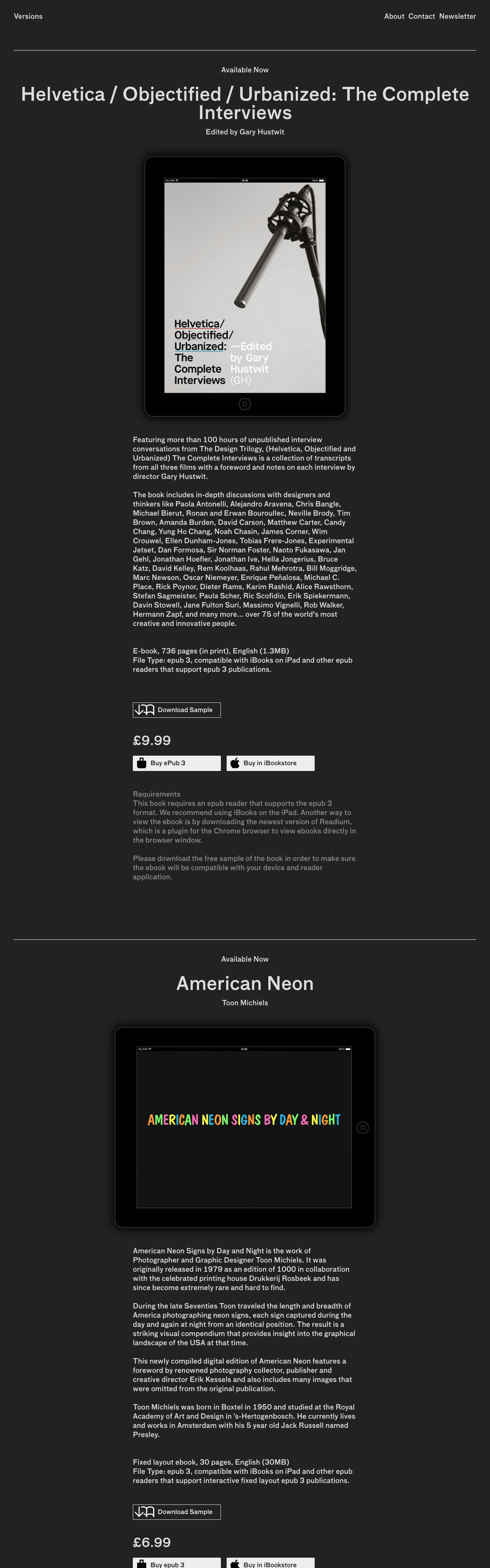 Versions Publishing Website Screenshot