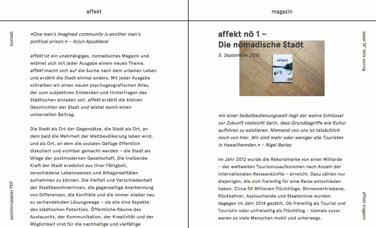 affekt – Stadtfragmente Website Screenshot