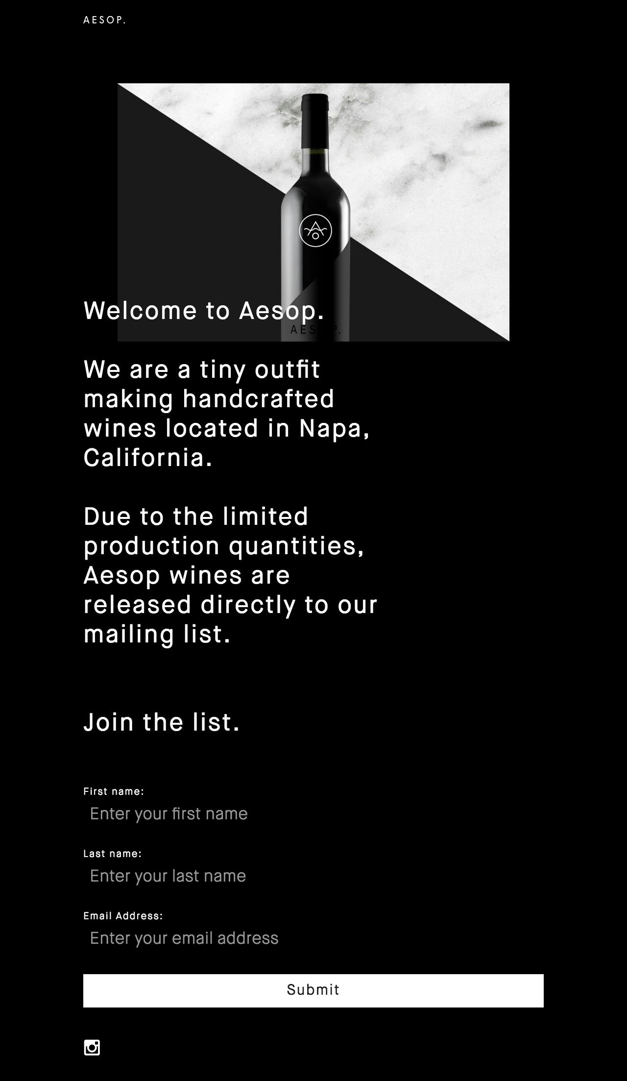 Aesop Wines Website Screenshot