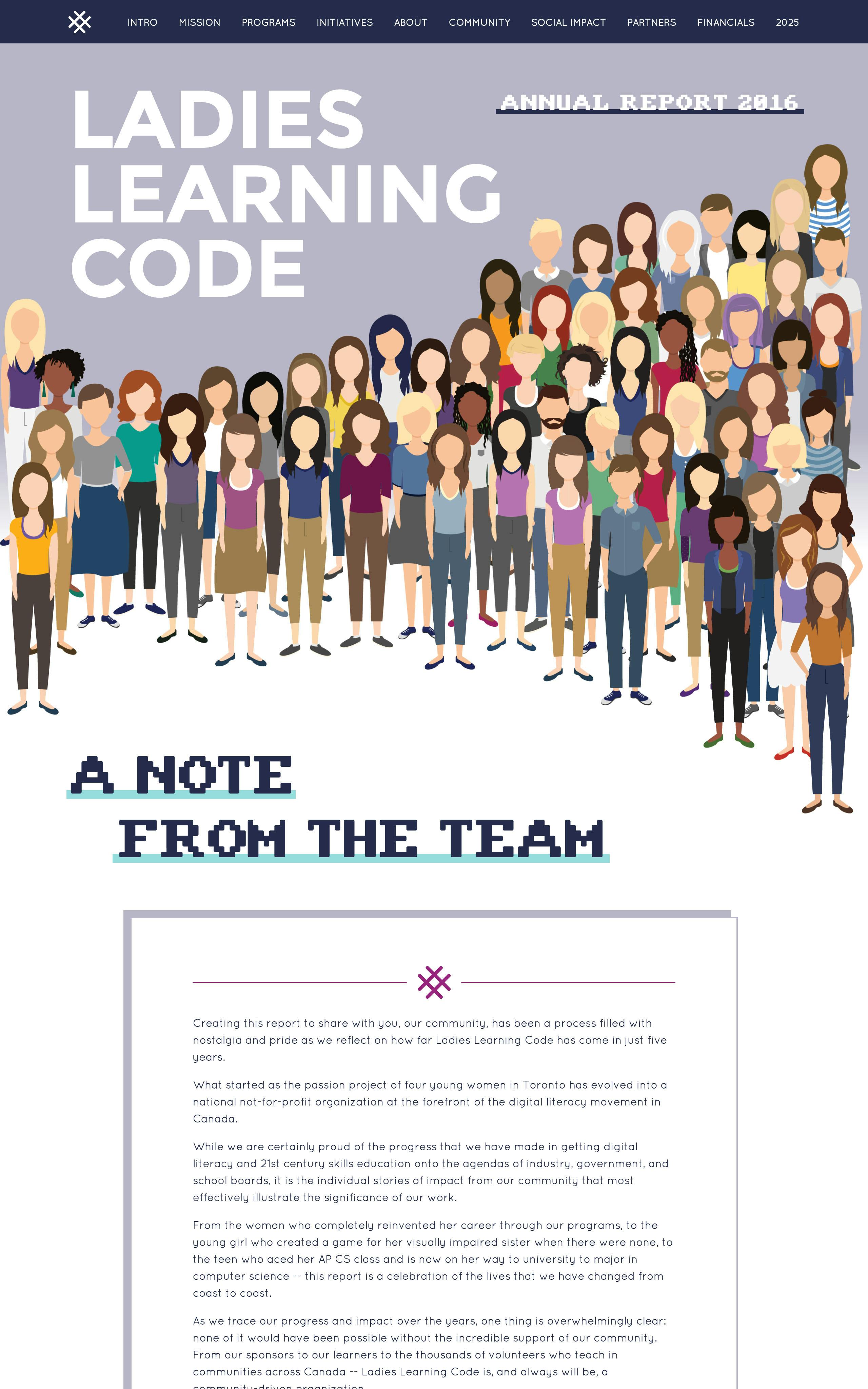 Ladies Learning Code Annual Report Website Screenshot