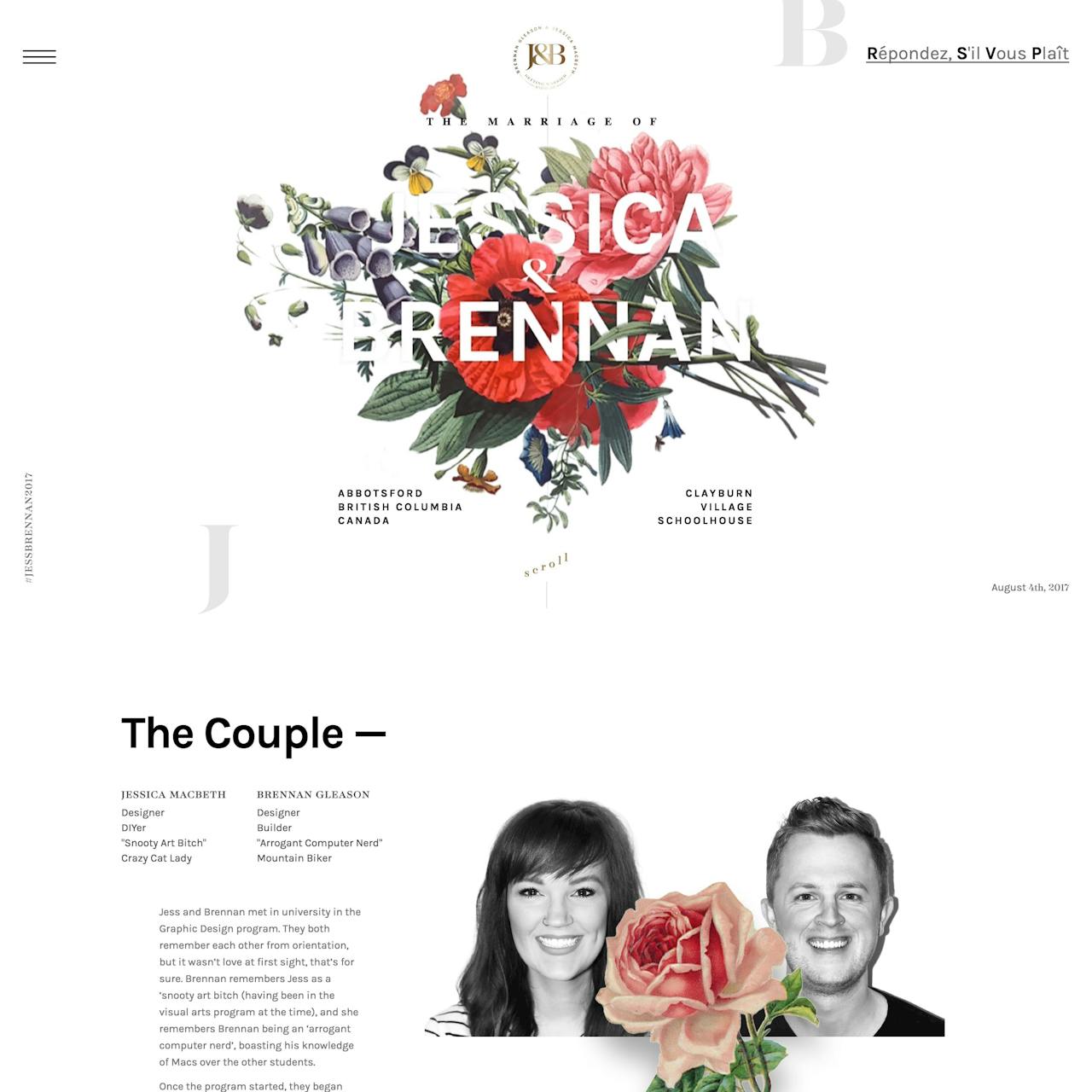 The Wedding of Jessica and Brennan Website Screenshot