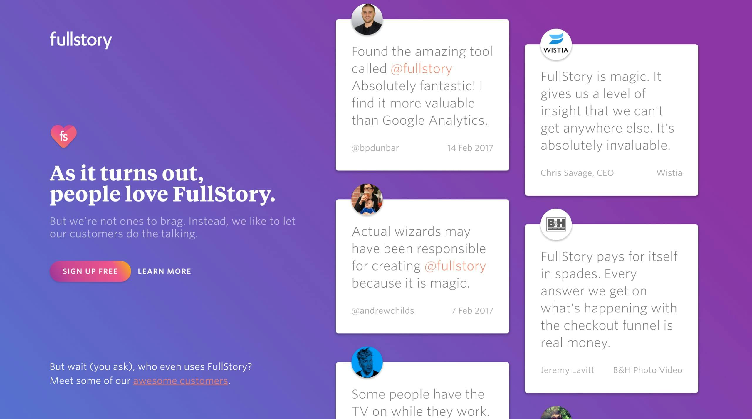 FullStory – Wall of Love Website Screenshot