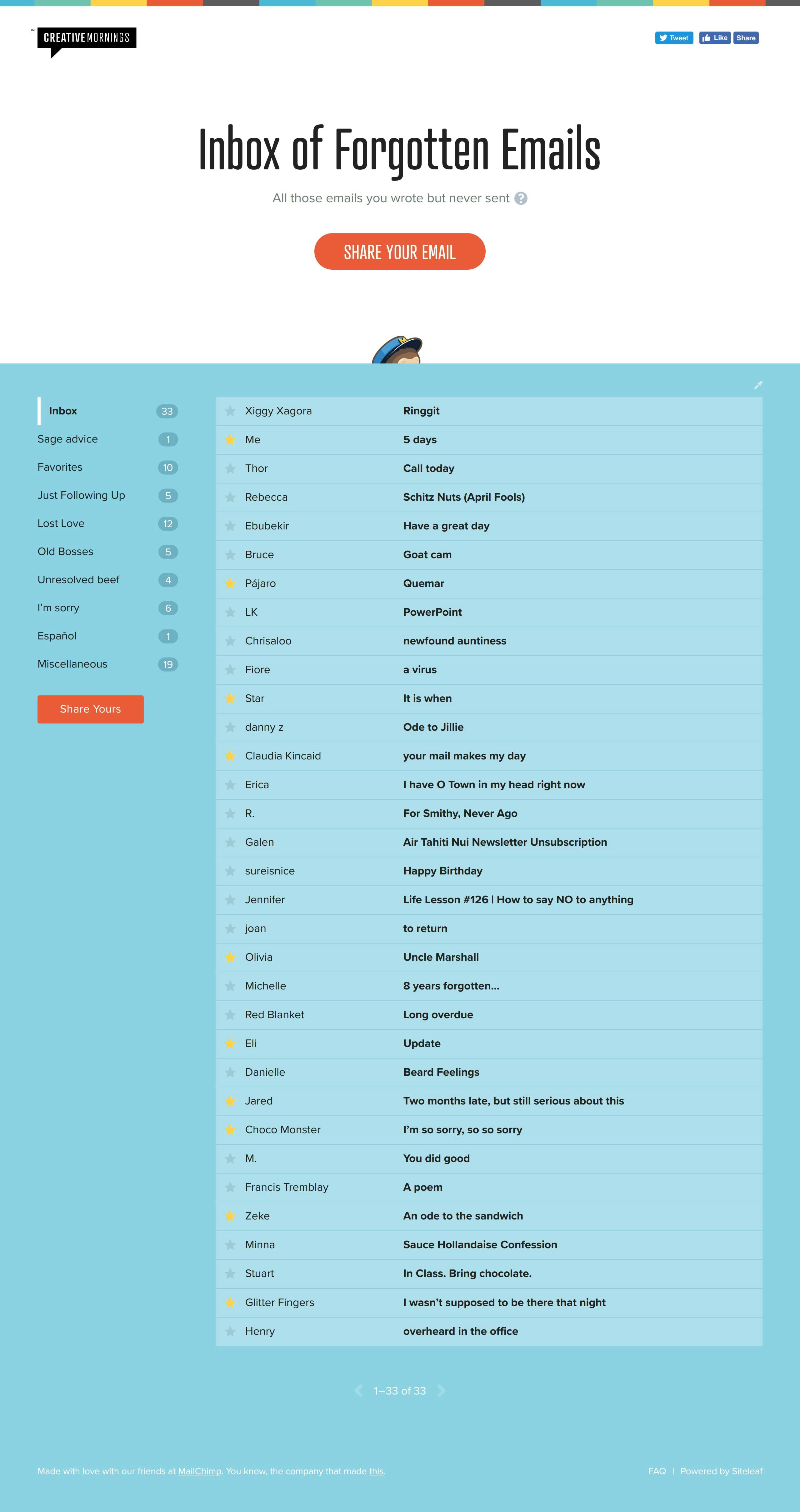 Inbox of Forgotten Emails Website Screenshot
