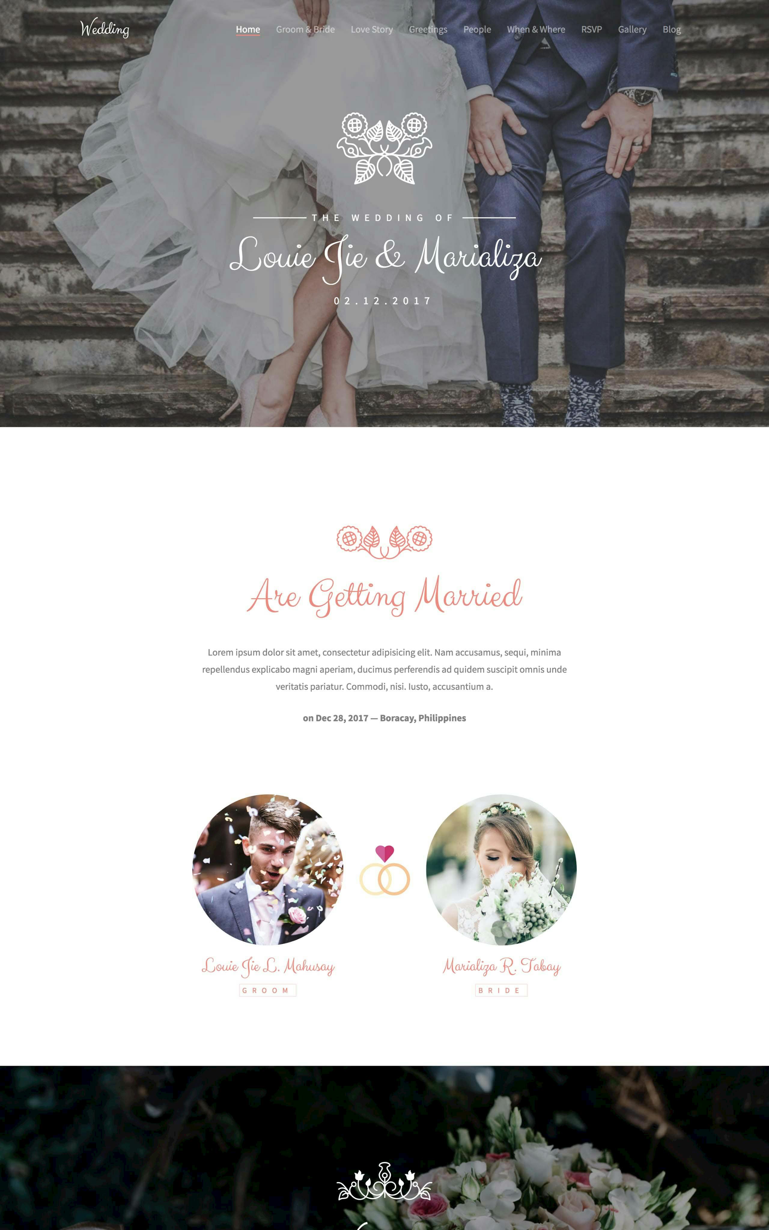 QB Wedding Website Screenshot