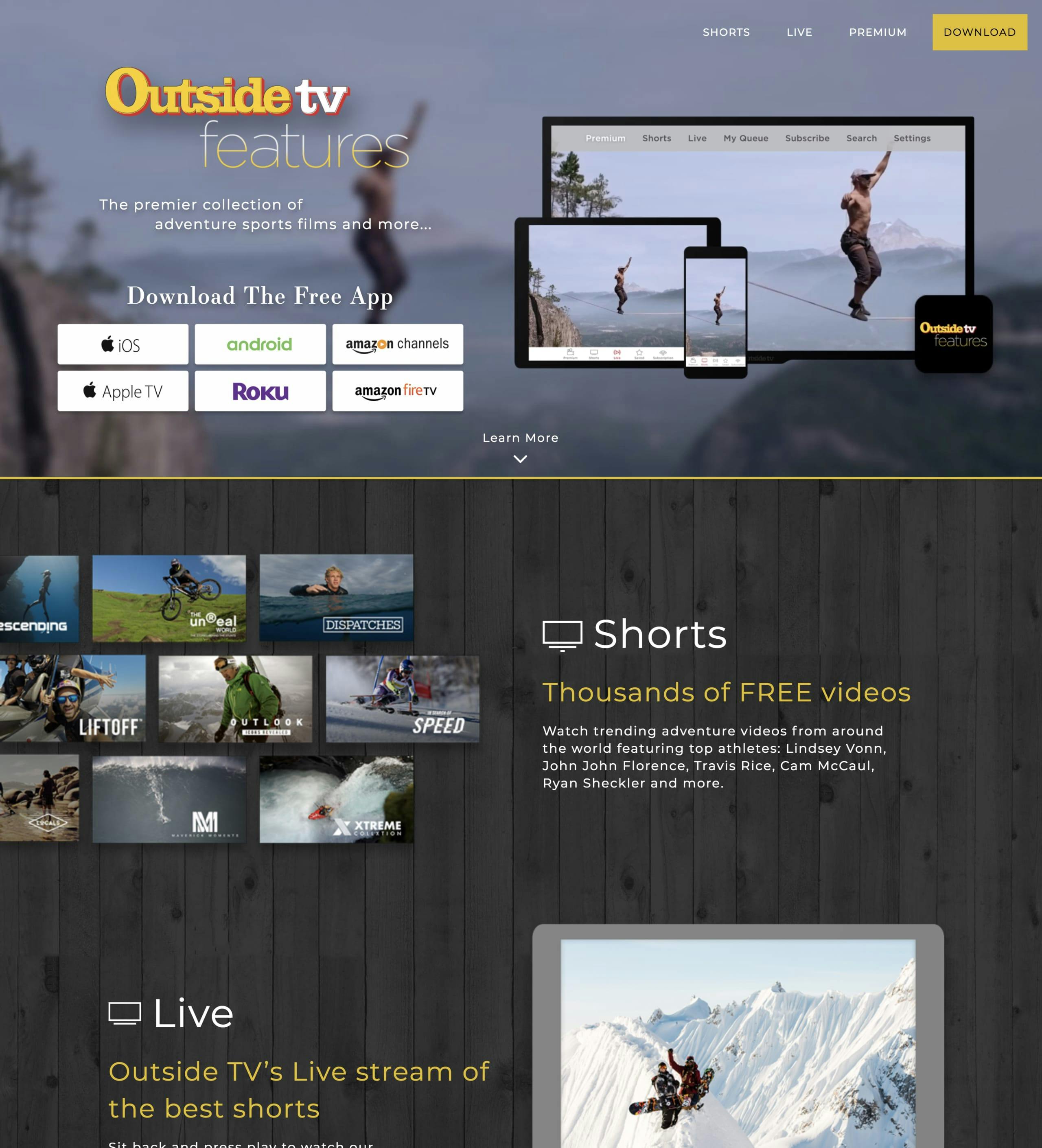Outside TV Features Website Screenshot