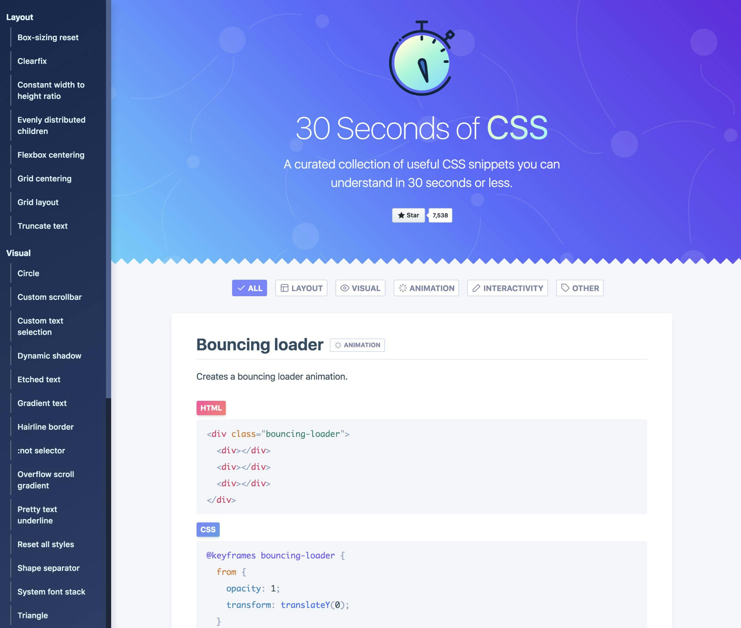 30 Seconds of CSS Website Screenshot