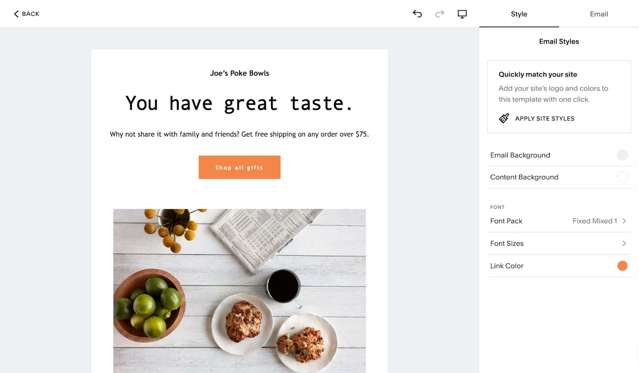 Email Campaigns now match your website aesthetic Screenshot