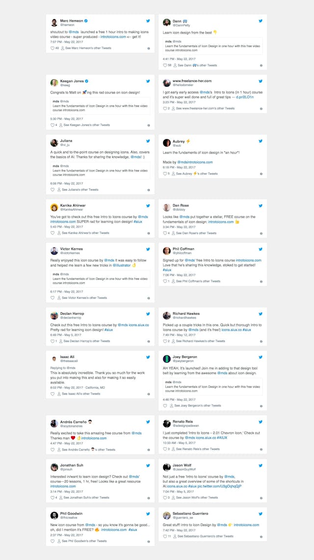 Intro to Icons by MDS Testimonial Tweets Preview