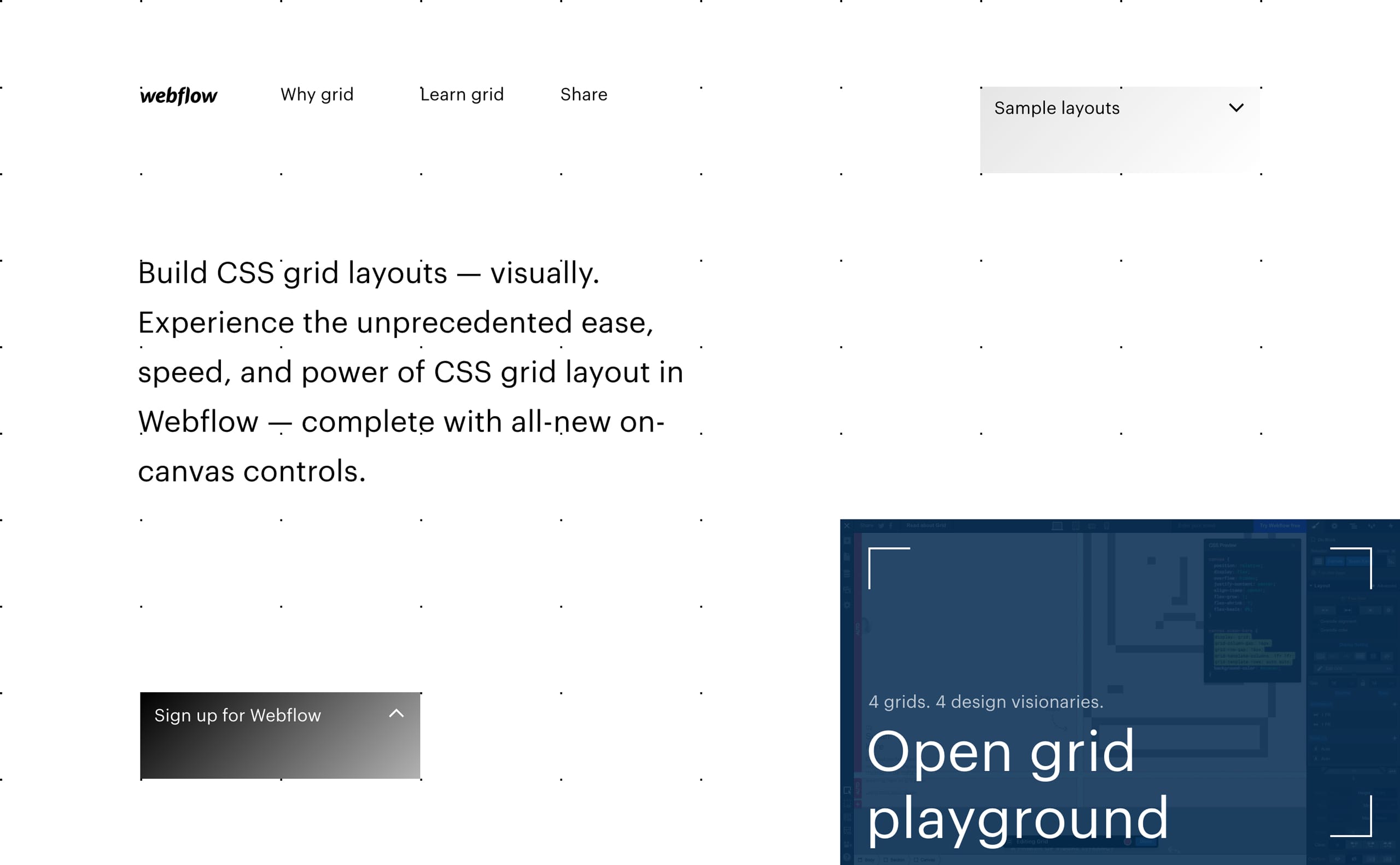 Build CSS Grid Layouts Visually – Webflow Website Screenshot