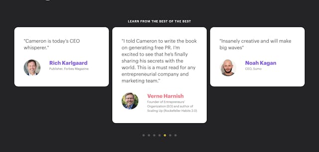 Free PR Book Testimonial Slider Preview