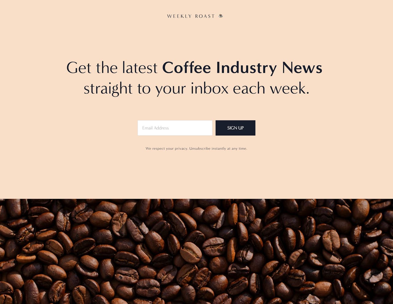 Preview of our Weekly Roast newsletter landing page Screenshot