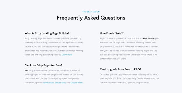 Brizy Cloud FAQ Grid Preview