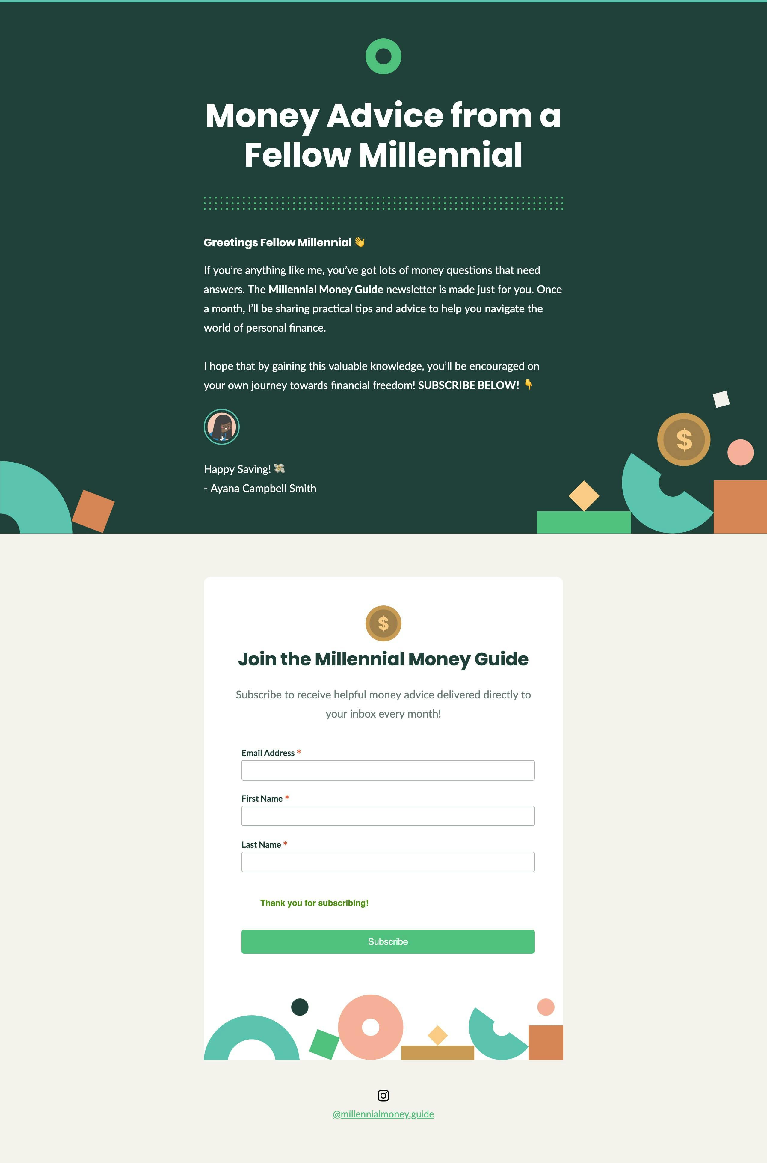 Millennial Money Guide Website Screenshot