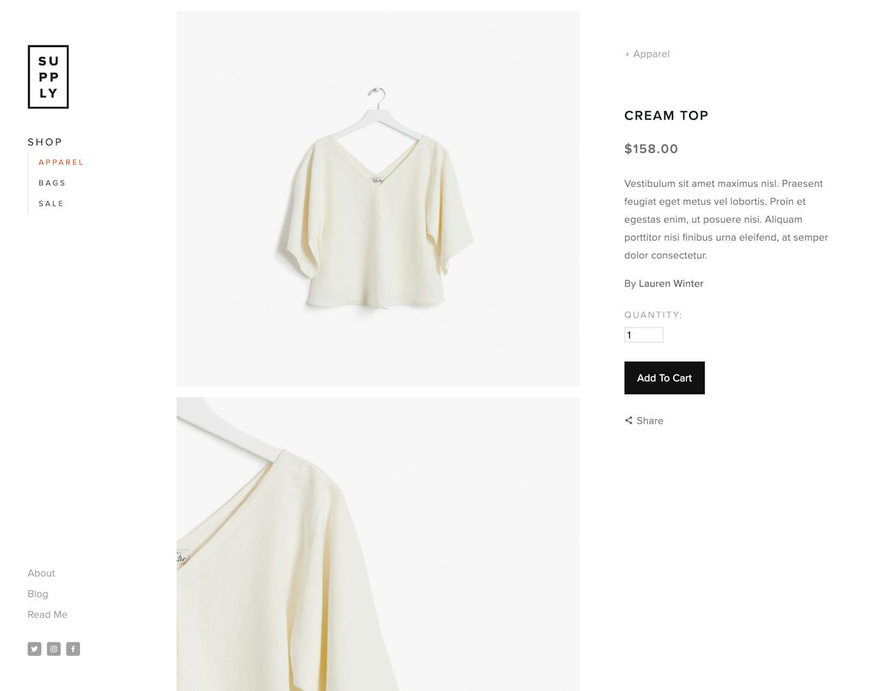 Squarespace Supply Template - Product Page Screenshot