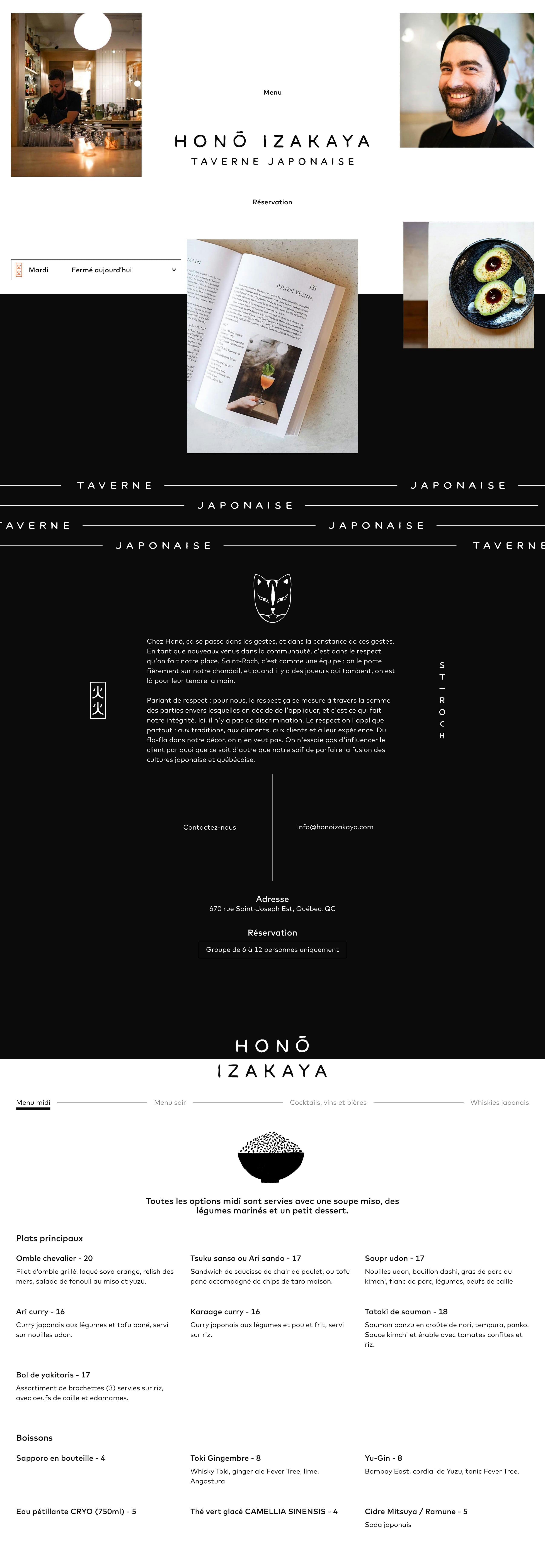 Hono Izakaya Website Screenshot