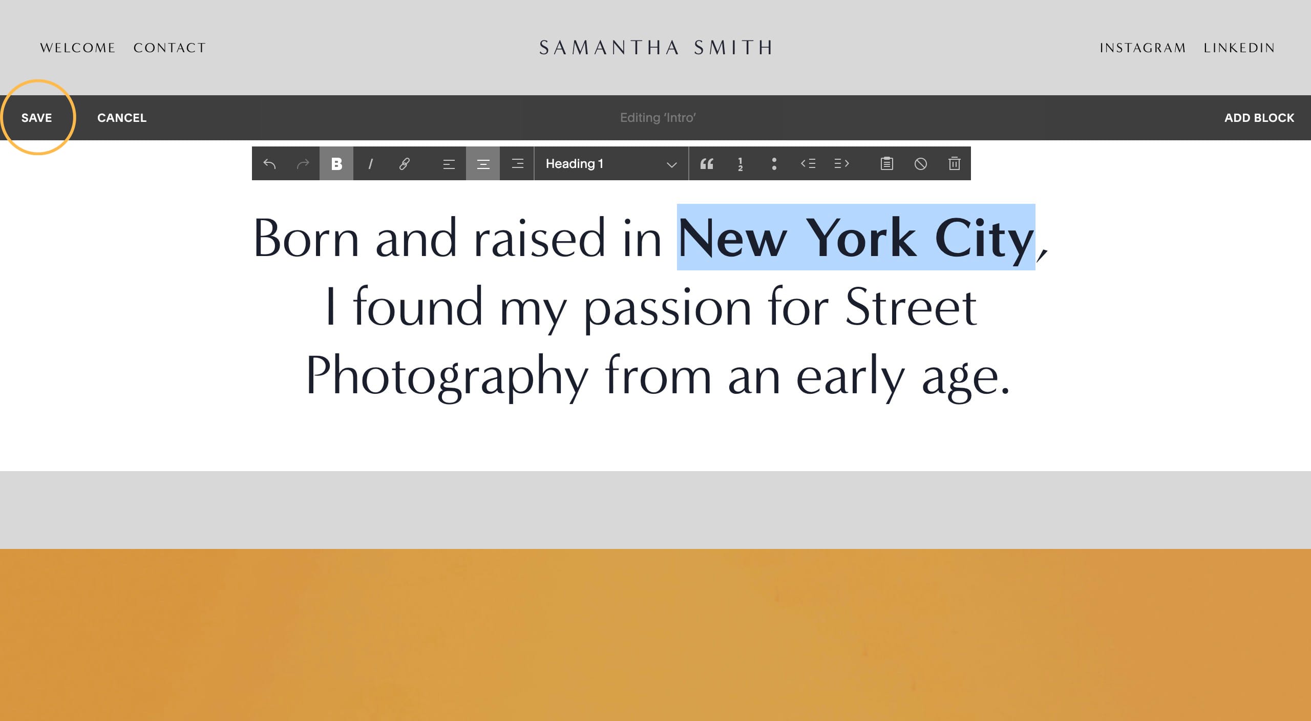 adding text blocks to footer in brine squarespace