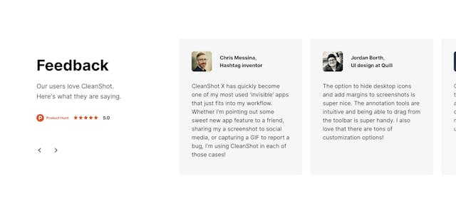 CleanShot X Testimonial Slider Preview