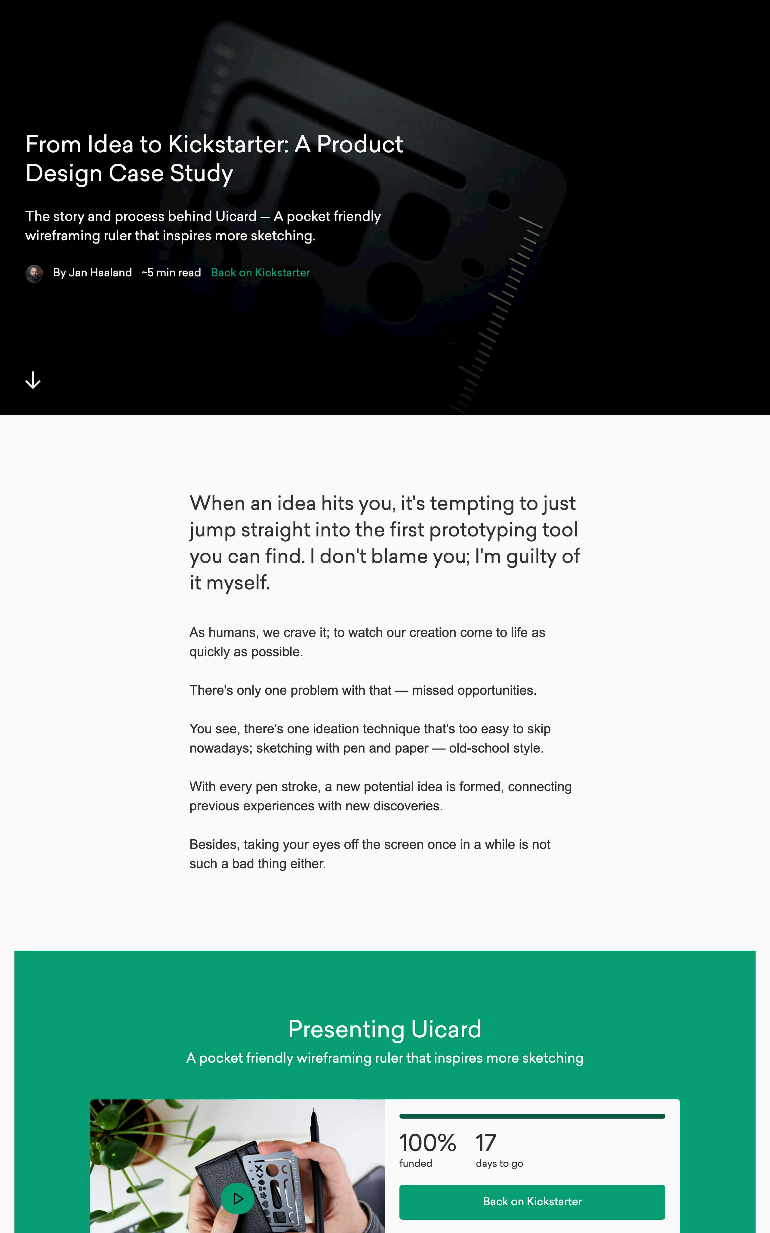 Uicard – From Idea to Kickstarter Website Screenshot