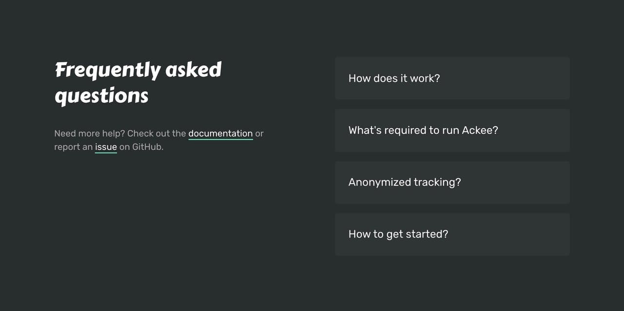 FAQ Section - Ackee Screenshot