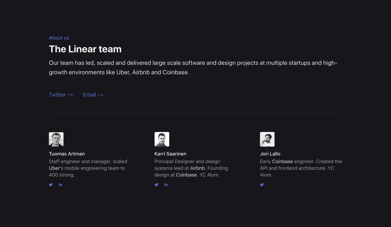 Team Section - Linear Screenshot