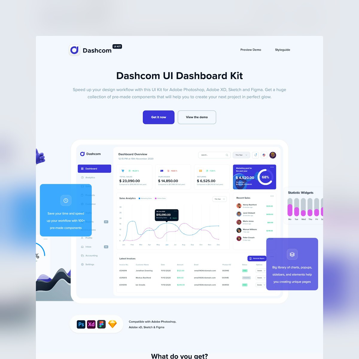 Product Page screen design idea #417: Website Inspiration: Dashcom UI kit