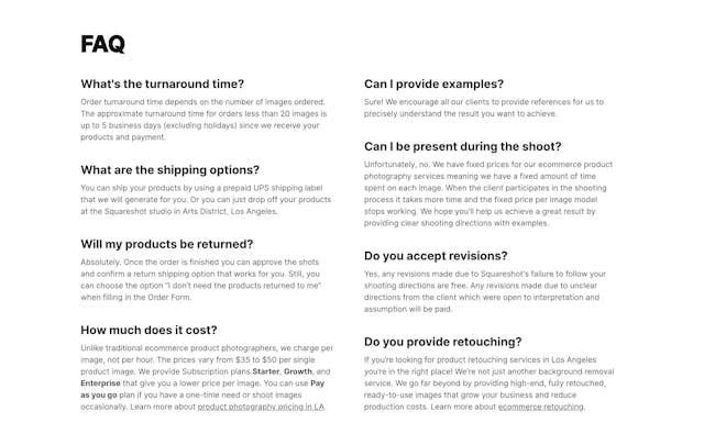 Squareshot Product Photography FAQ Grid Preview