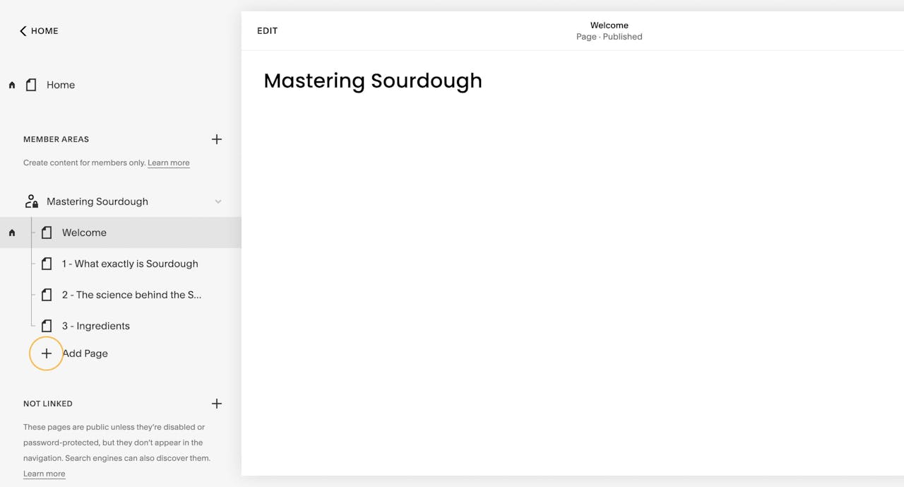 Squarespace Member Areas - Adding Pages Screenshot