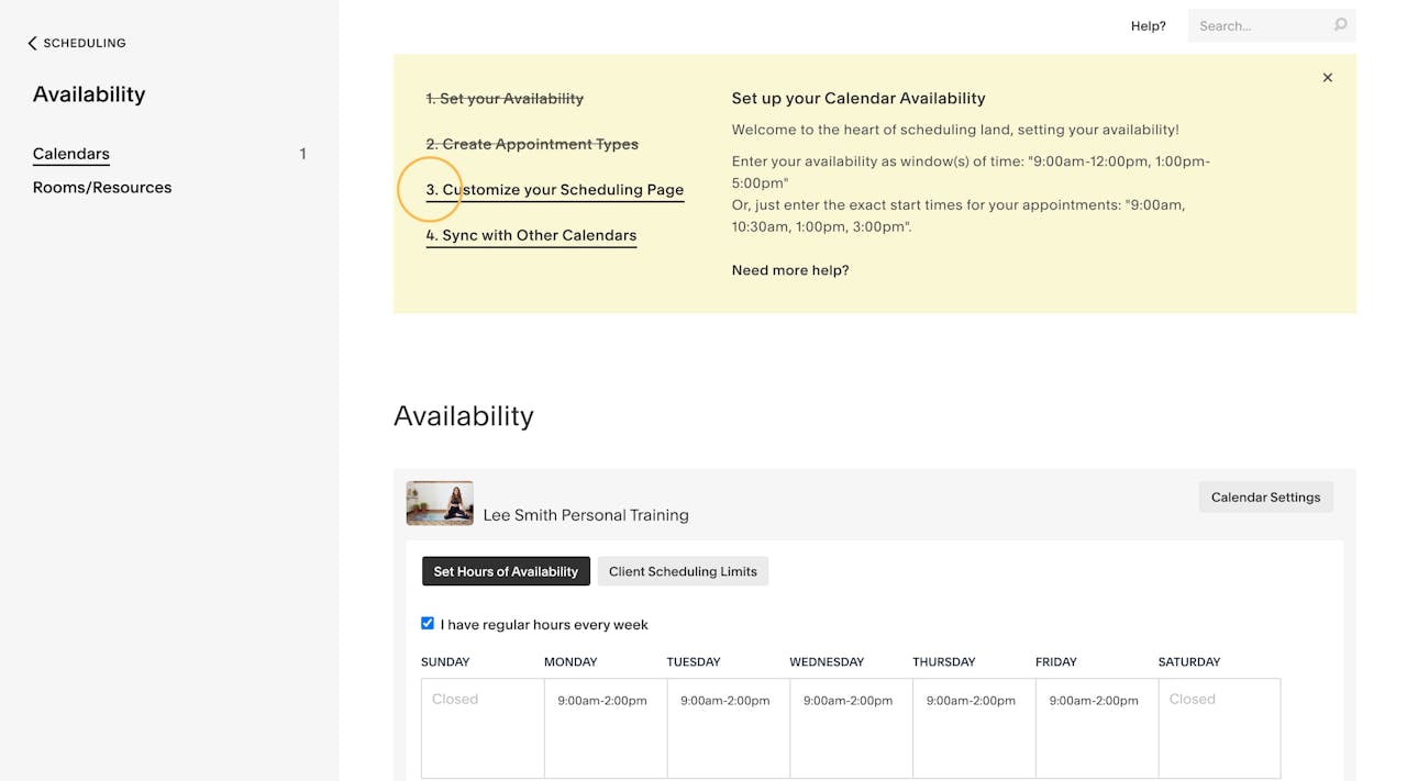 Squarespace Scheduling - Opening Scheduling Page Appearance Screenshot