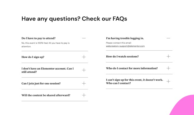 #webcreators2021 FAQ Accordion Preview