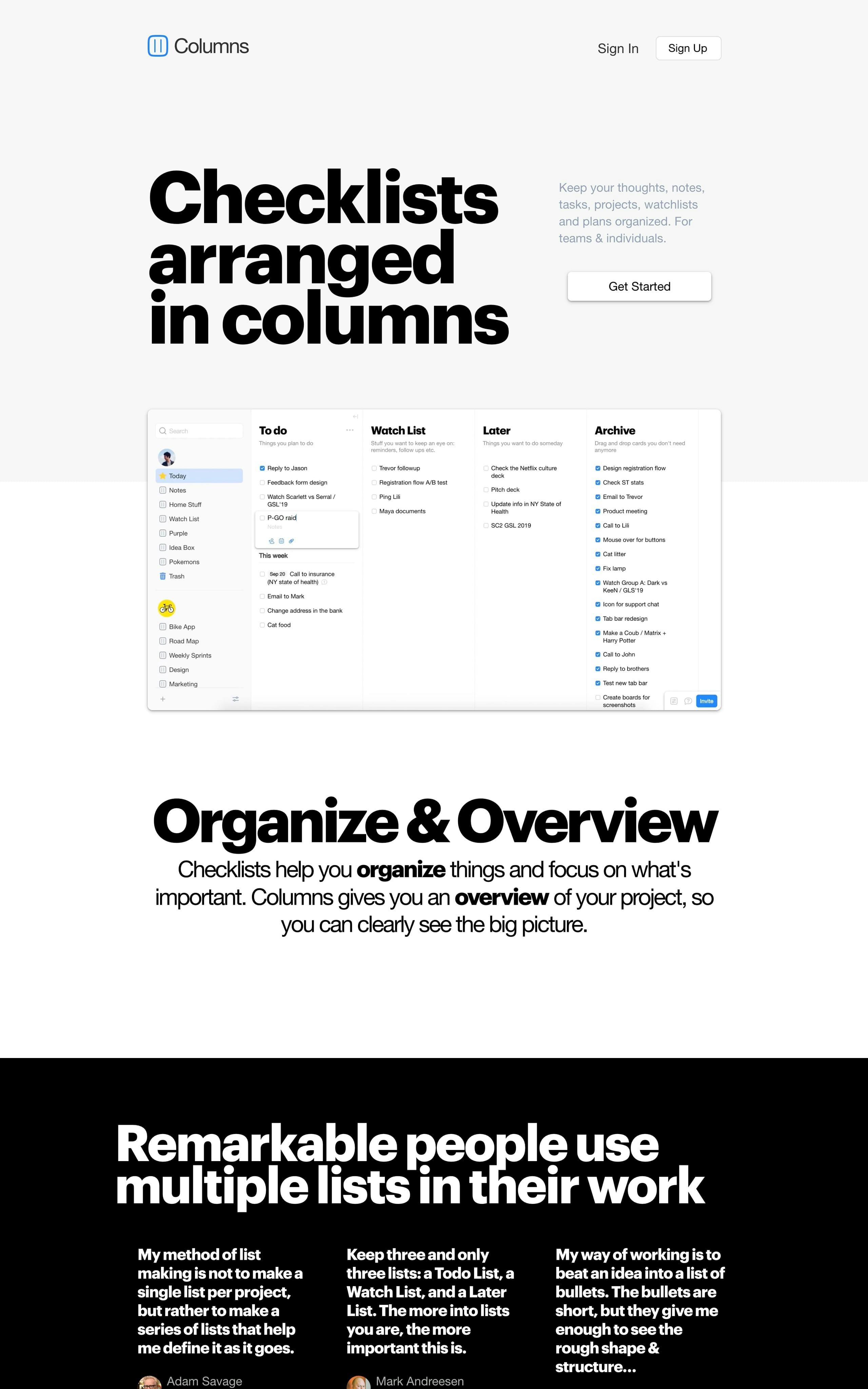 Columns Website Screenshot