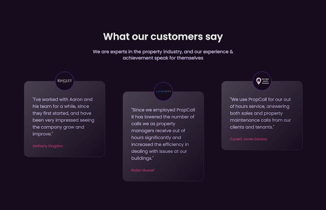 Propcall Testimonials Preview