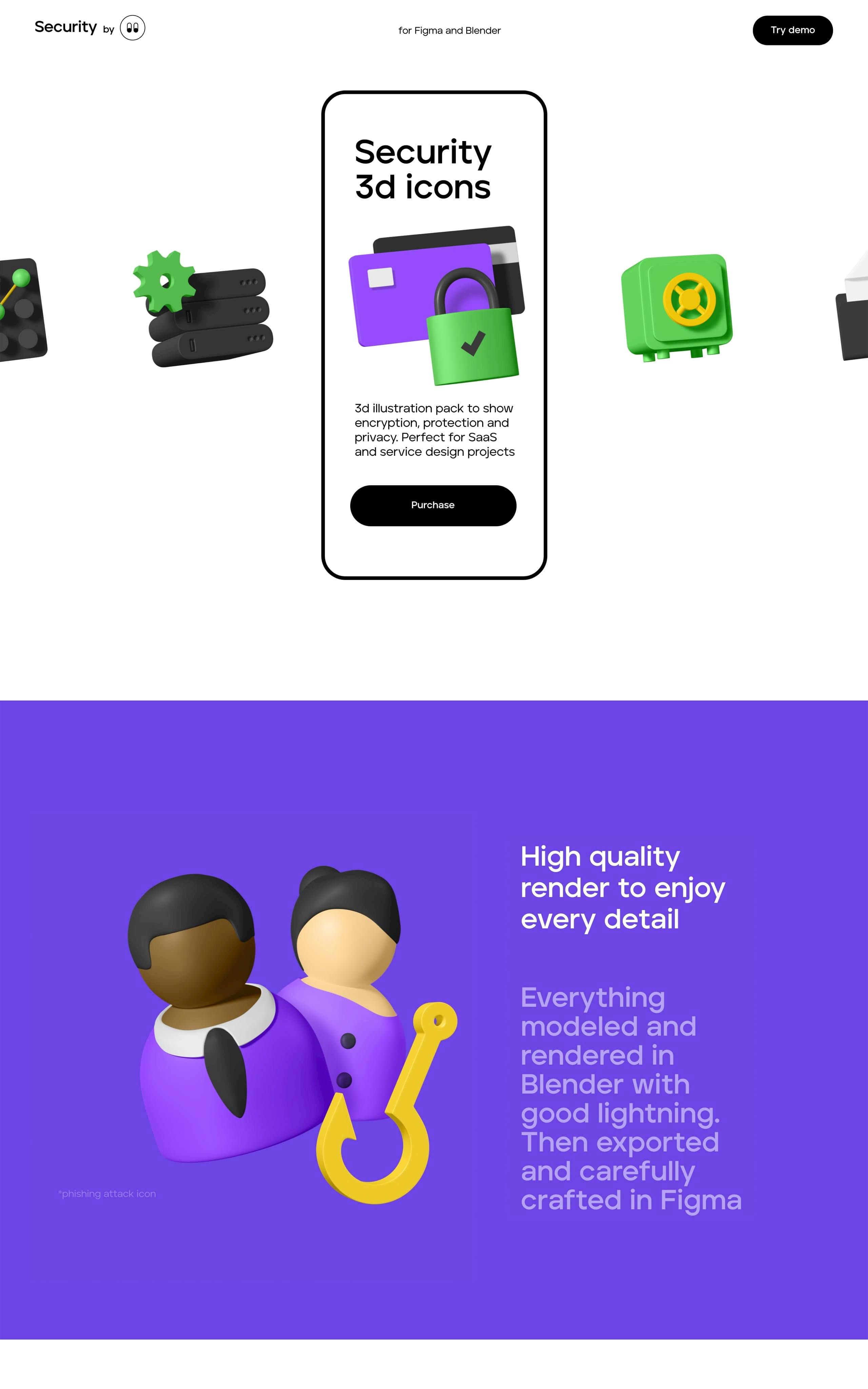 Security 3D Icons Website Screenshot