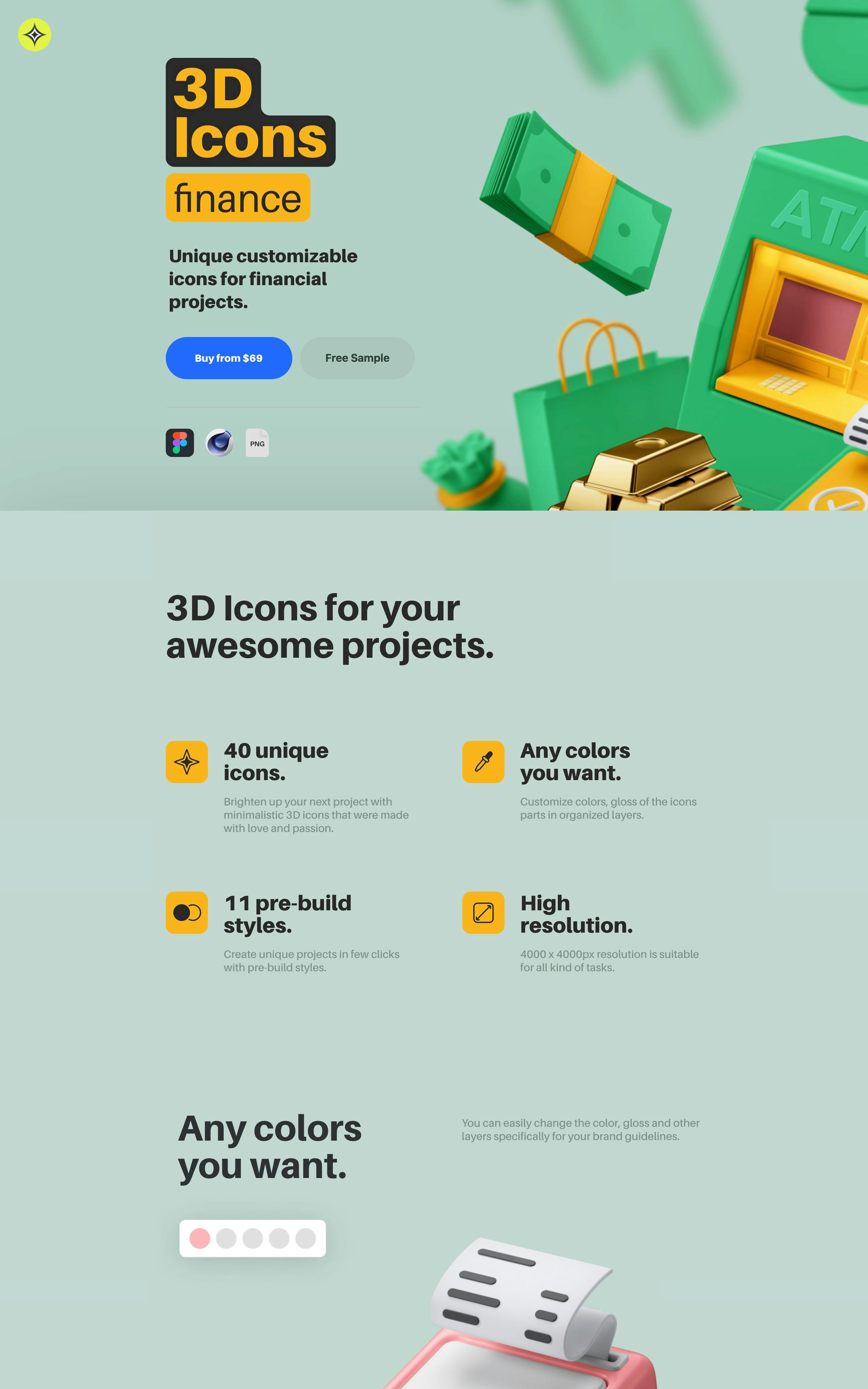 3D Finance Icons Website Screenshot